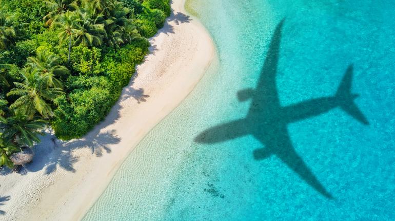Aerial photo of tropical Maldives beach on island